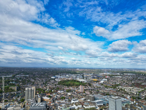 Buildings at West Croydon London Capital City Tour. Central London of England of UK. Aerial Footage Was Captured with Drone's Camera on April 24th, 2024