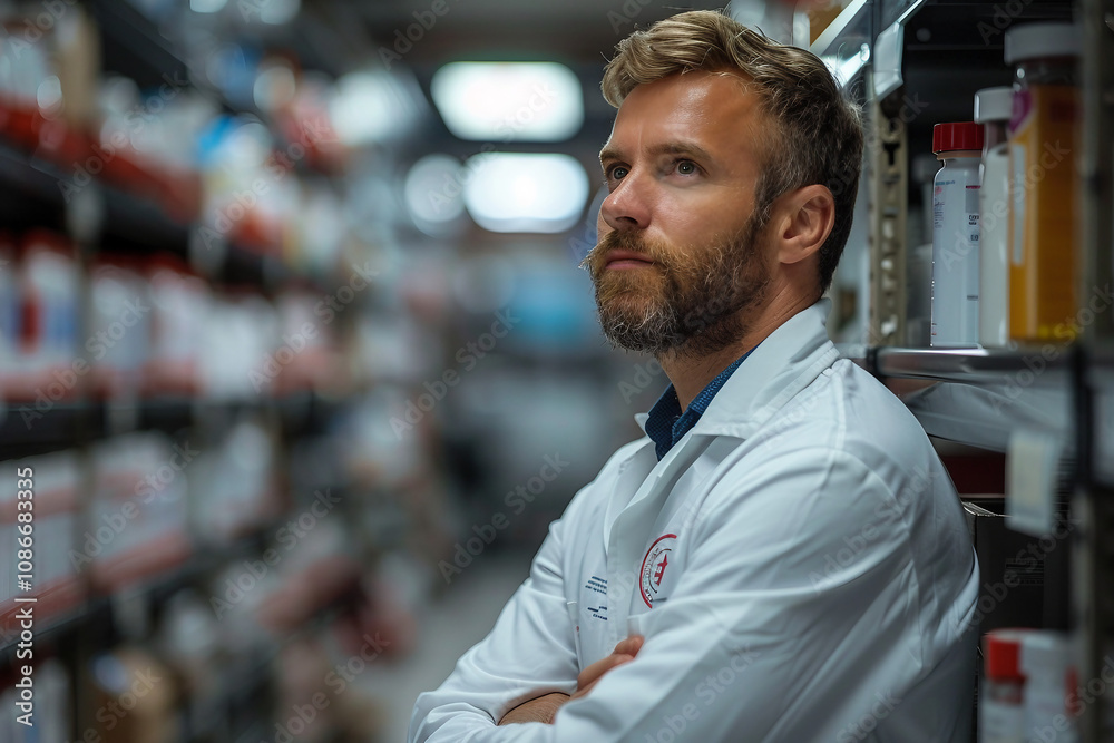 Generative AI Image of Pharmacist at Work in a Pharmacy, medication sphere, meds prescription Generative AI Image of Pharmacist at Work in a Pharmacy, medication sphere, meds prescription