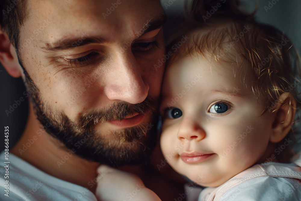 AI generated image of a man hold little child family bonding together AI generated image of a man hold little child family bonding together