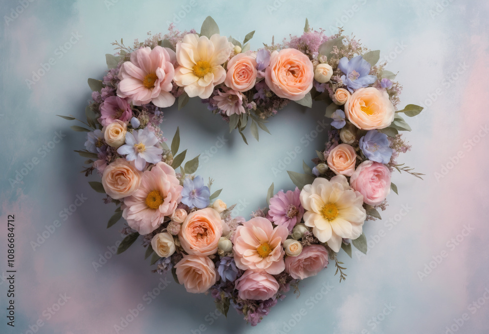 Floral Heart Wreath - Romantic Pastel Valentine's Decor Floral Heart Wreath - Romantic Pastel Valentine's Decor