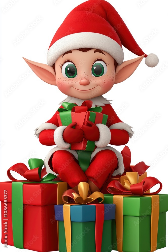 Adorable Christmas Elf Sitting on Presents Adorable Christmas Elf Sitting on Presents