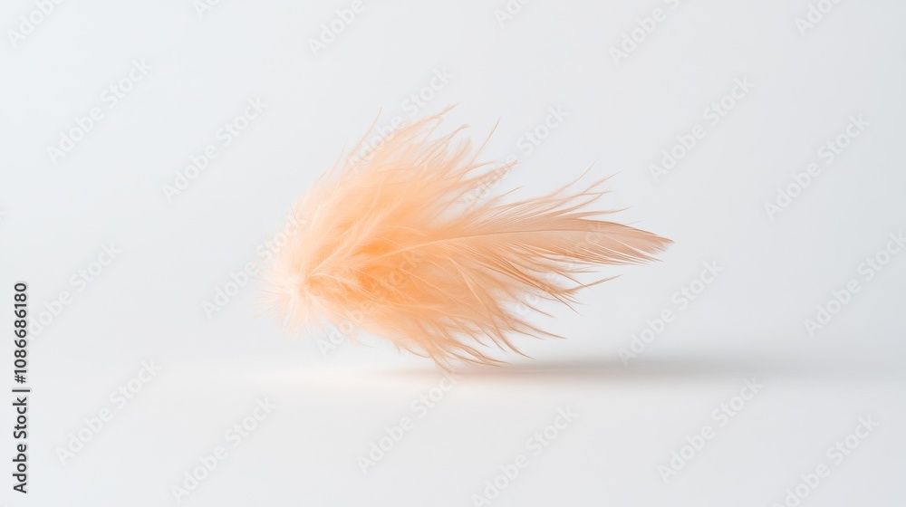 Soft peach feather floating delicately against a clean white background. Soft peach feather floating delicately against a clean white background.