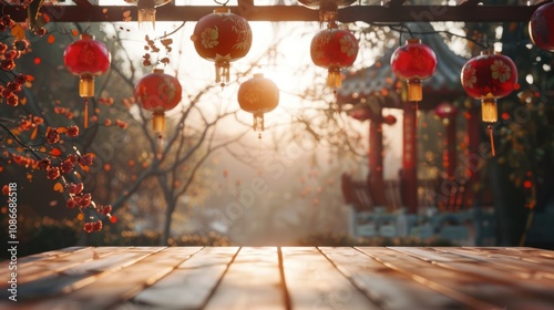 red lanterns hanging in the park