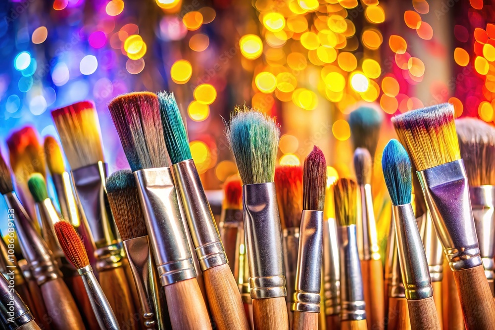 Artistic Paintbrushes, High Depth of Field, Realistic, Studio Lighting Artistic Paintbrushes, High Depth of Field, Realistic, Studio Lighting