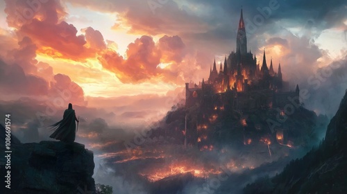 Epic High Fantasy Celebration with Dramatic Landscape photo