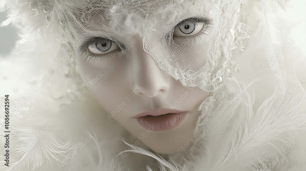 Elegant Masked Carnival Costume with Lace and Feather Details Elegant Masked Carnival Costume with Lace and Feather Details