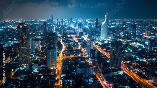 Wallpaper Mural A Stunning Aerial View of a Vibrant Cityscape at Night Illuminated by Towering Skyscrapers and Glowing Streets with Traffic in Motion Torontodigital.ca