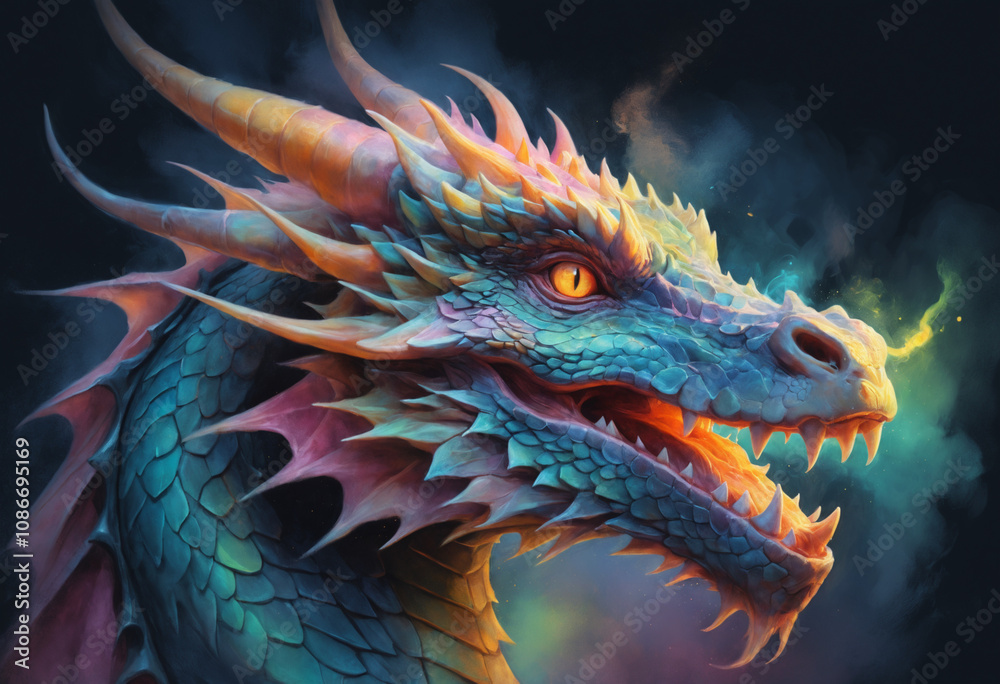 Vibrant Dragon in Pastel Colors - Chinese New Year Symbol