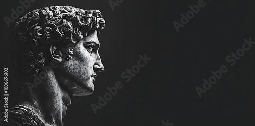 apollo greek god statue close up portrait on plain black background from Generative AI