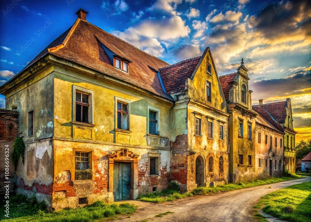 Obraz premium Czech Republic's Valtice, abandoned, captured in AI-generated urban exploration photos.