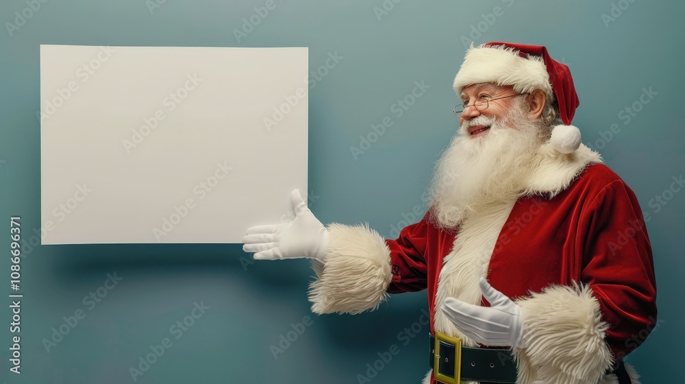 Naklejka premium Santa Claus with Blank Sign for Holiday Message