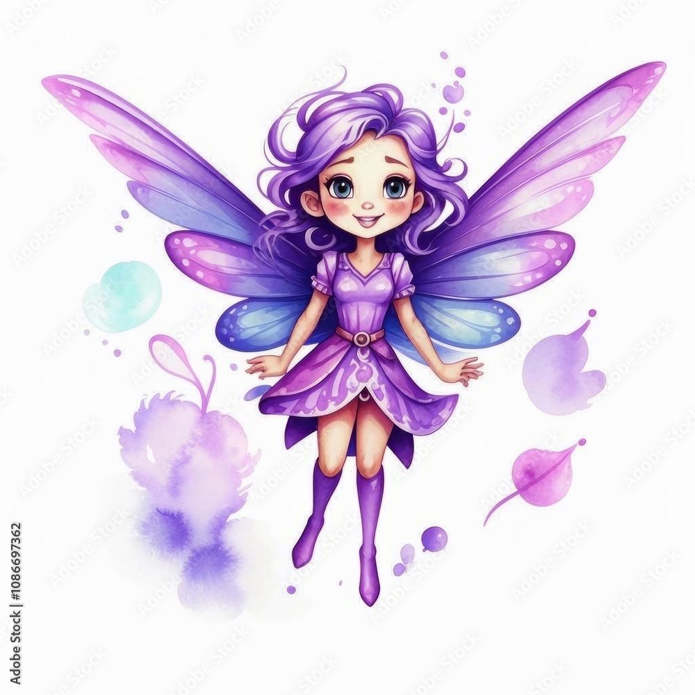 A whimsical purple fairy with shimmering wings, floral hair accessories, and a flowing dress, radiating magic and grace against a neutral background. AI generated.
A whimsical purple fairy with shimmering wings, floral hair accessories, and a flowing dress, radiating magic and grace against a neutral background. AI generated.