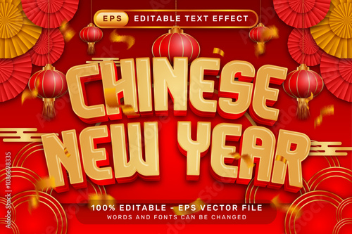 chinese newyear 3d text effect and editable text effect with lanterns and Chinese ornaments background
