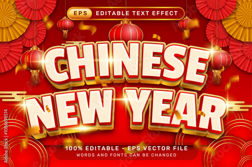 chinese newyear 3d text effect and editable text effect with lanterns and Chinese ornaments background
