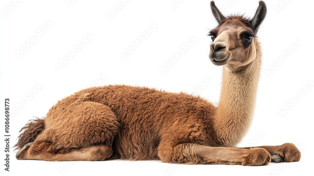 Obraz premium Brown Llama Lying Down on White Background
