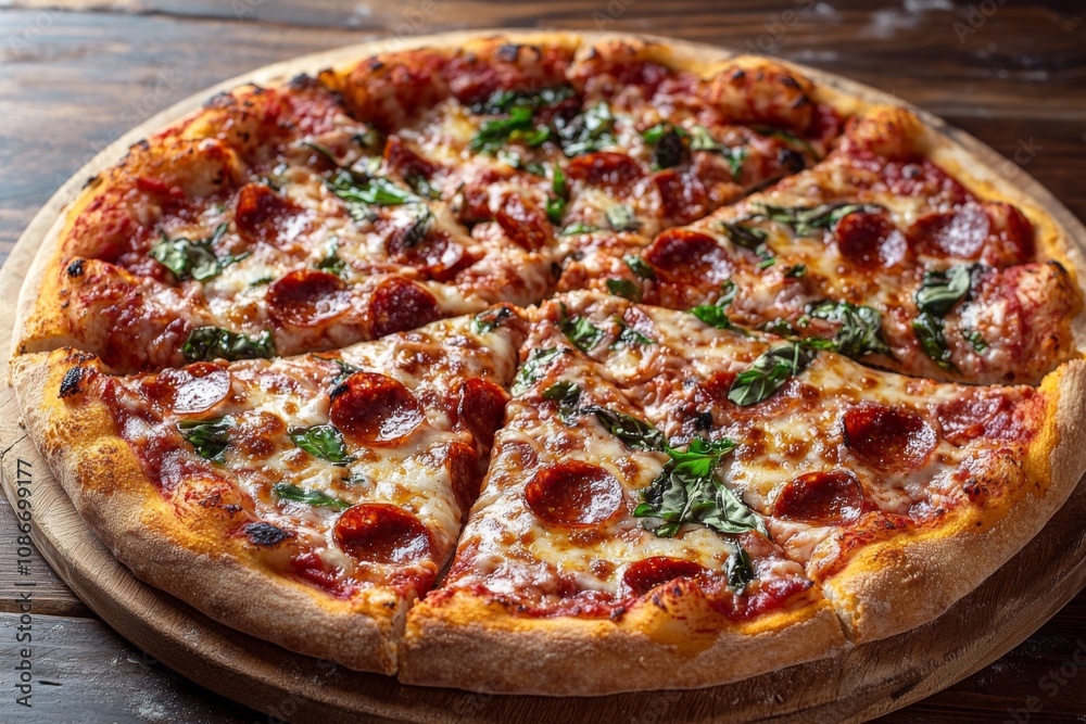 Delicious Pizza on Table Close Up Delicious Pizza on Table Close Up