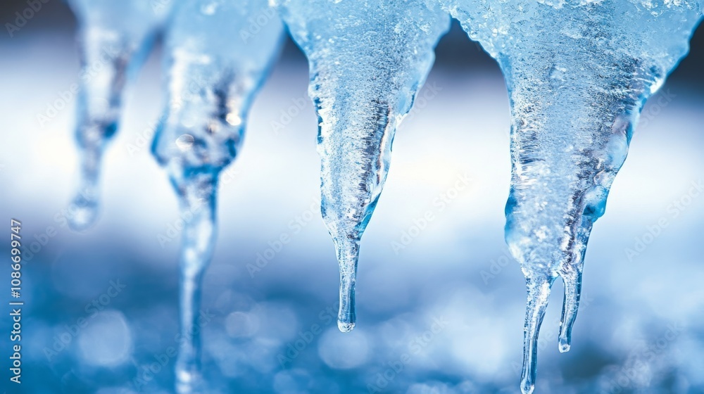 Icicles hang from a surface, dripping water, showcasing the beauty of winter and frozen formations in a close-up shot. Icicles hang from a surface, dripping water, showcasing the beauty of winter and frozen formations in a close-up shot.