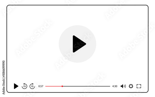 Multimedia video player template for online cinema, video live streaming, social media interface vector