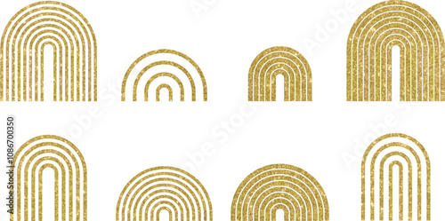 Set boho rainbow with golden glitter lines   
