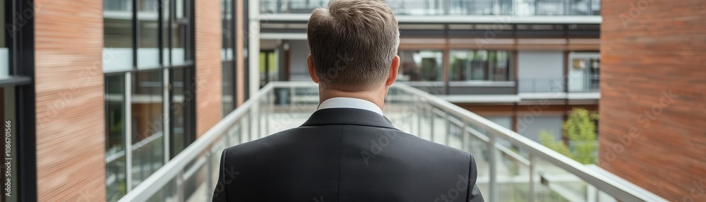 Businessman walking through a modern office complex, showcasing career confidence and professionalism. Businessman walking through a modern office complex, showcasing career confidence and professionalism.