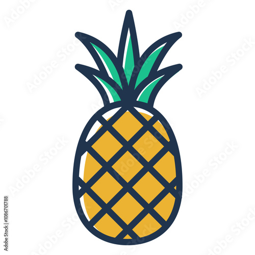 Pineapple line icon vector isolated. Symbol of delicious tropical fruit. Juicy sweet dessert. Vegan meal.