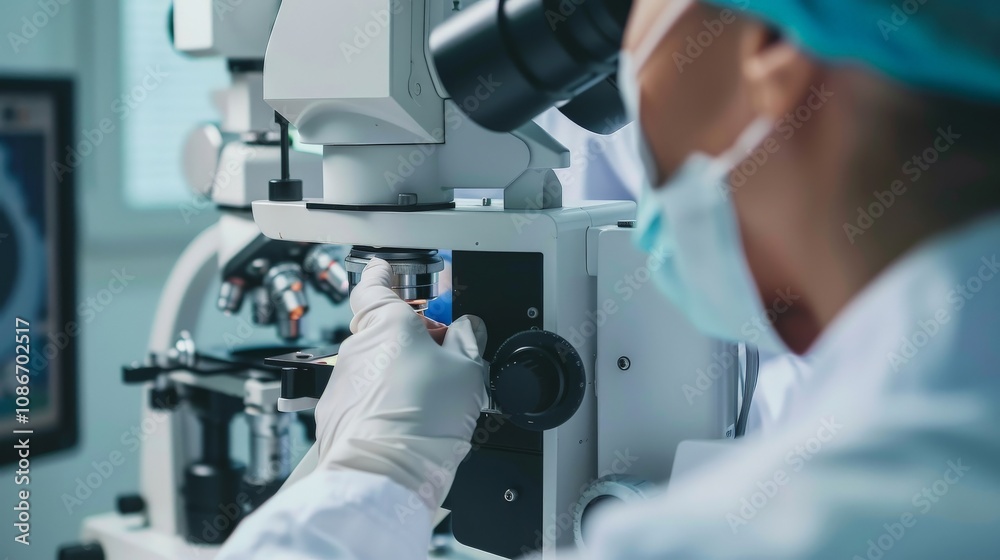 A doctor performing a routine eye exam, using specialized equipment in an ophthalmology clinic A doctor performing a routine eye exam, using specialized equipment in an ophthalmology clinic