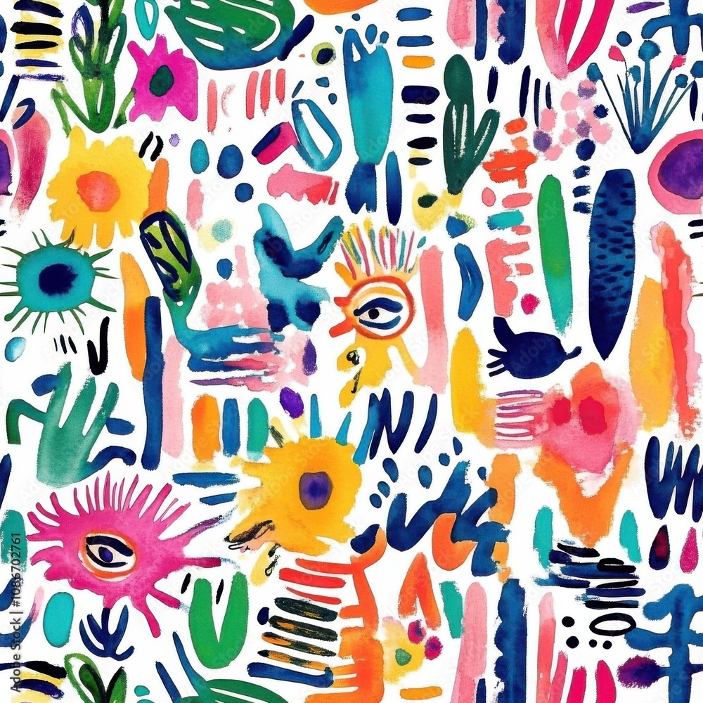 Obraz premium Abstract seamless pattern watercolor big colorful doodles