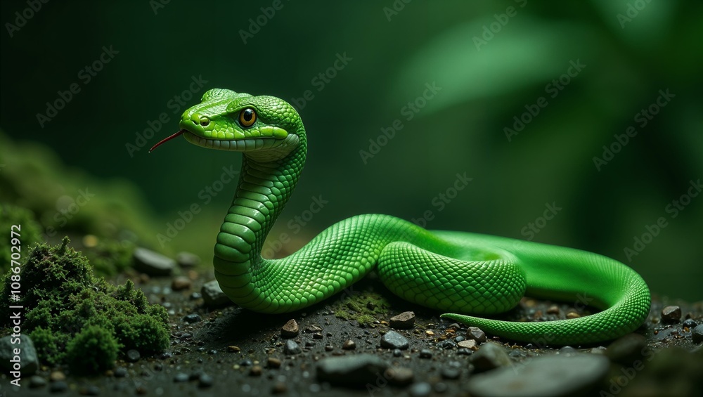 Fototapeta premium green snake on the ground