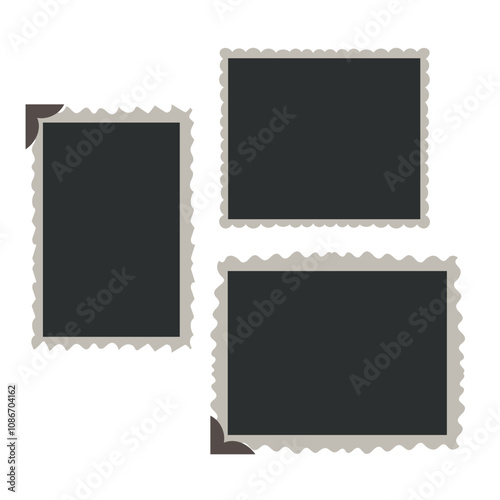 Blank photo card frame, film set. Retro vintage photography. Template or mockup for design. Vintage Photographs