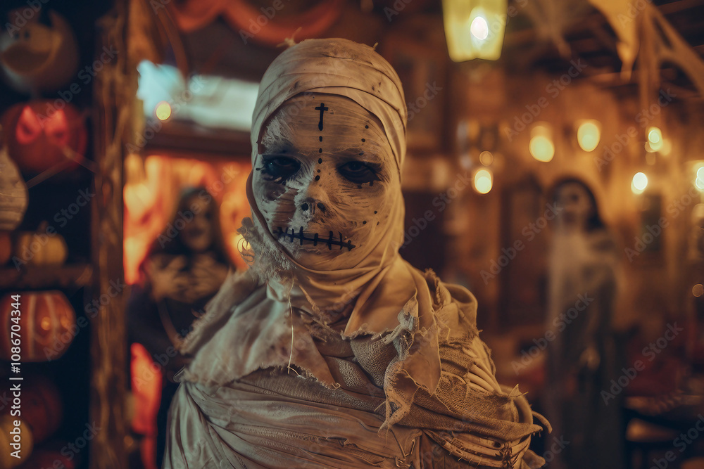 Masquerade halloween celebrations in costumes generative AI