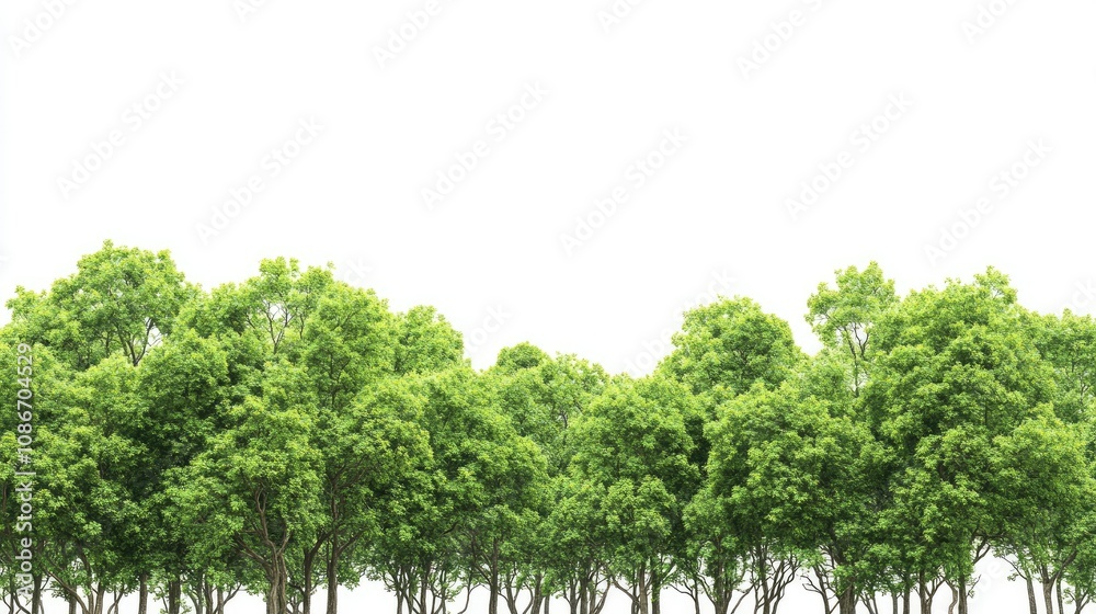 Fototapeta premium Lush Green Trees Creating a Natural Borders with Healthy Canopy Under Bright Sky Ideal for Environmental and Nature-Themed Projects and Designs