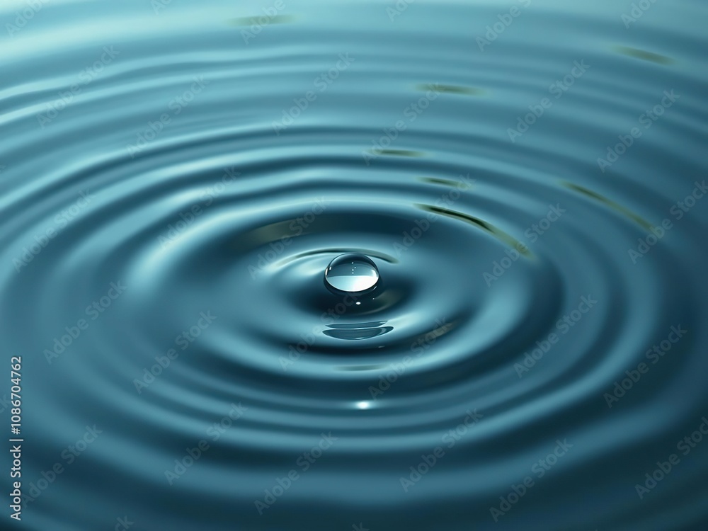 A delicate droplet of clear water floats on a bed of gentle circular ripples in a calm body of water, clear water, calming atmosphere A delicate droplet of clear water floats on a bed of gentle circular ripples in a calm body of water, clear water, calming atmosphere