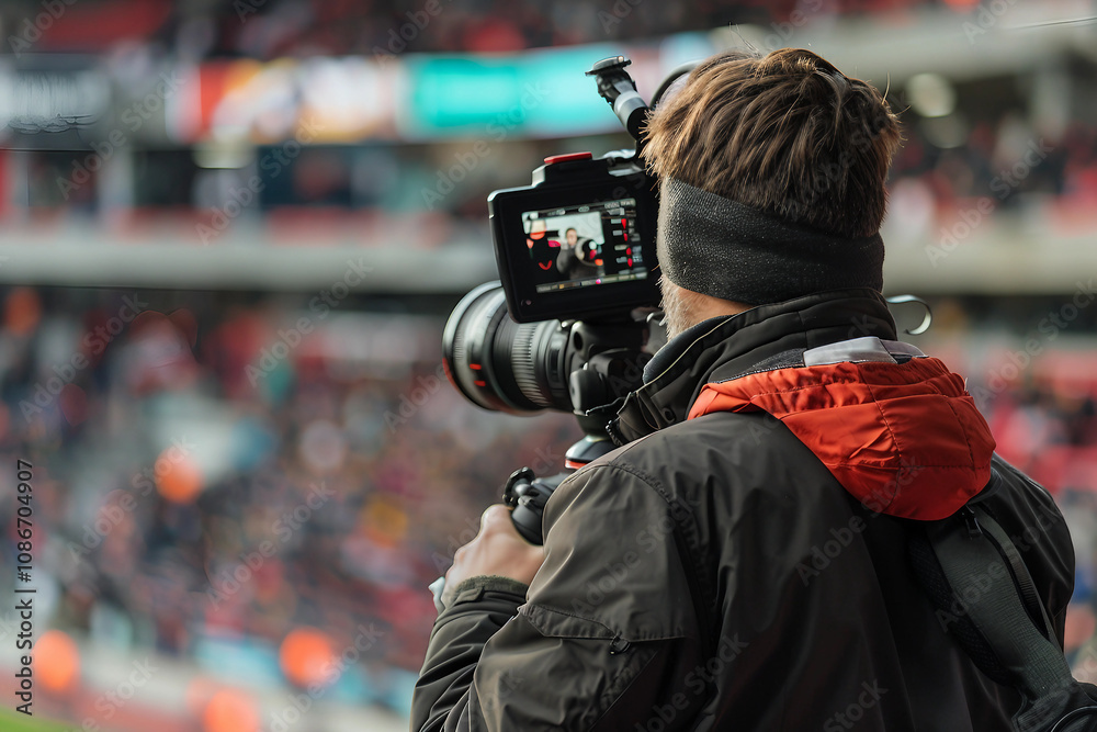 Generative AI Sports Journalist Reporting at Stadium Event Match game day Generative AI Sports Journalist Reporting at Stadium Event Match game day