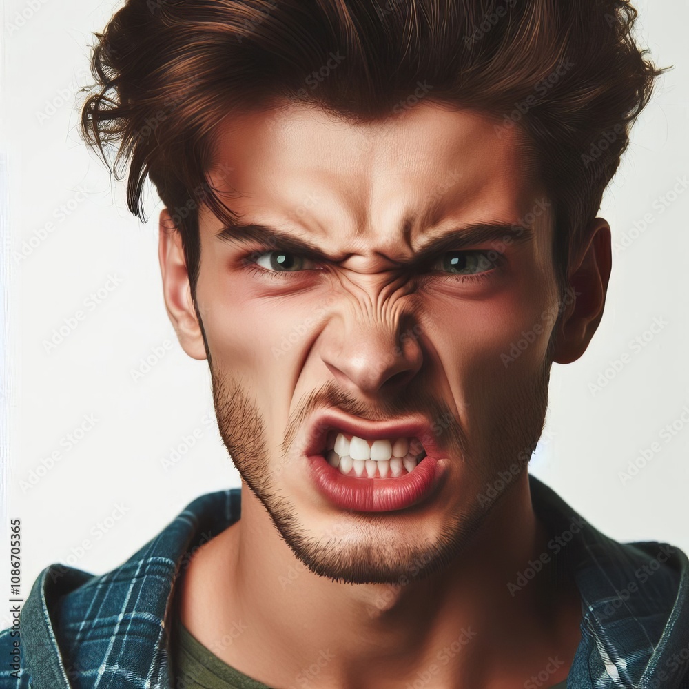 Angry Young Adult A close up of a young adult with a scowling fa Angry Young Adult A close up of a young adult with a scowling fa