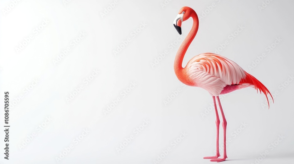 Fototapeta premium Pink Flamingo Standing on a White Background