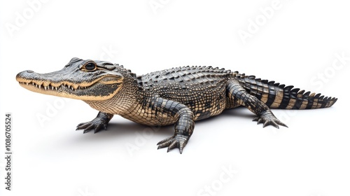 American Alligator on White Background