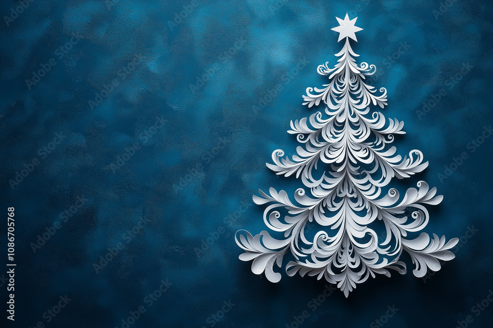 christmas tree on blue ,Vector illustration of Christmas tree stencil paper art on a luxurious blue background christmas tree on blue ,Vector illustration of Christmas tree stencil paper art on a luxurious blue background