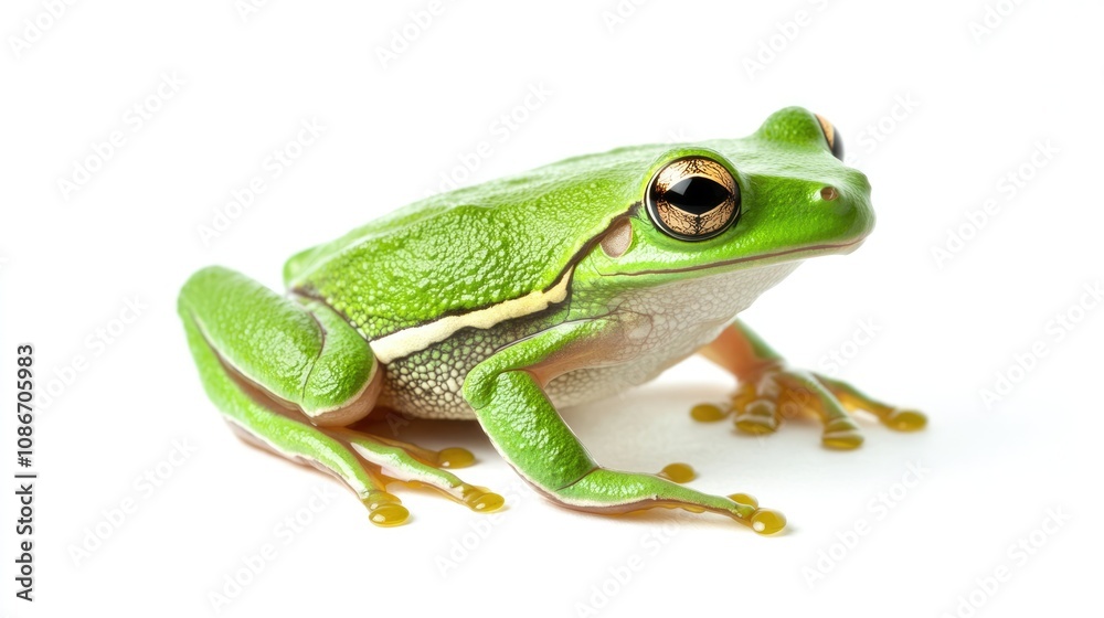 Green Tree Frog on White Background