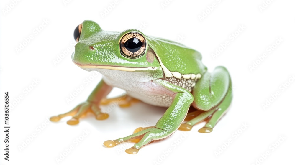 Green Tree Frog Sitting on a White Background Green Tree Frog Sitting on a White Background