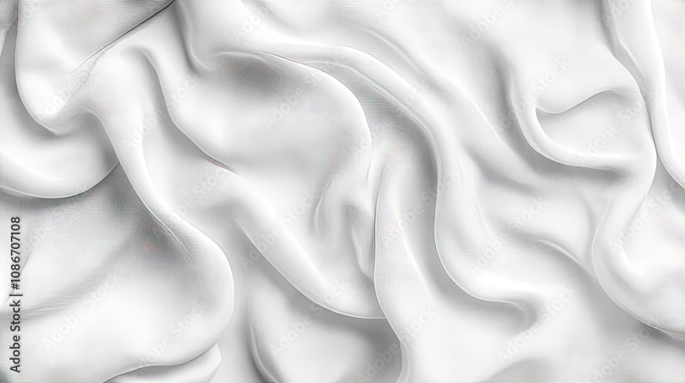 Fototapeta premium Elegant white silk fabric draping softly, creating delicate waves and textures.
