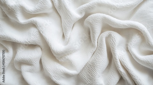 A soft, textured white fabric draped elegantly, creating gentle waves and folds.