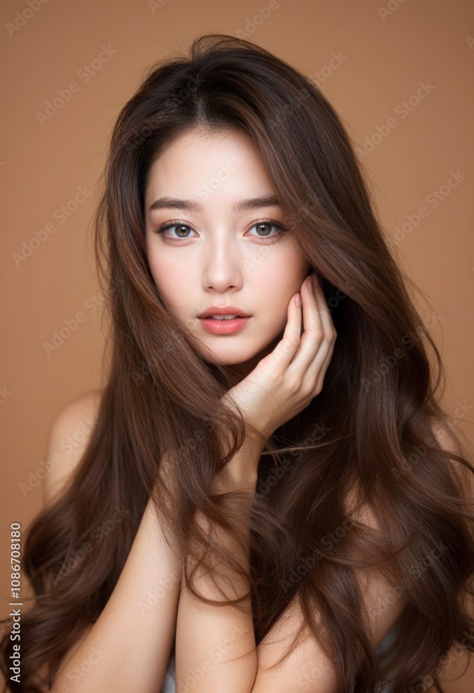 Natural Beauty Portrait of a Young Woman with Flowing Hair Natural Beauty Portrait of a Young Woman with Flowing Hair