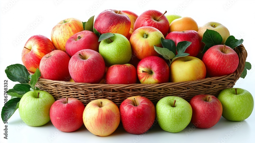 Basket of Fresh Red apple isolated on white background, Basket of Fresh Red apple isolated on white background,