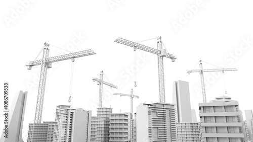 Development city with high rise building and construction crane model