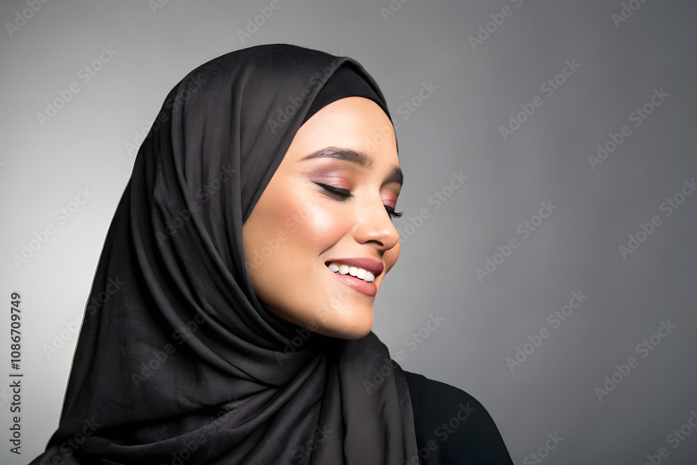 gorgeous hijabed model. isolated on grey background. created by Generative AI gorgeous hijabed model. isolated on grey background. created by Generative AI