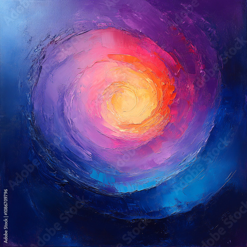 Abstract waves of light radiating from the center, shining lines and energetic flashes, a palette of bright blues and purples, dynamic and modern, a sense of energy and vibration