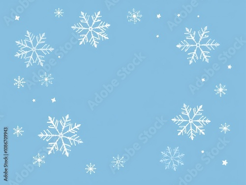 Delicate watercolor snowflakes on a serene blue background, icy crystals, frosty landscape