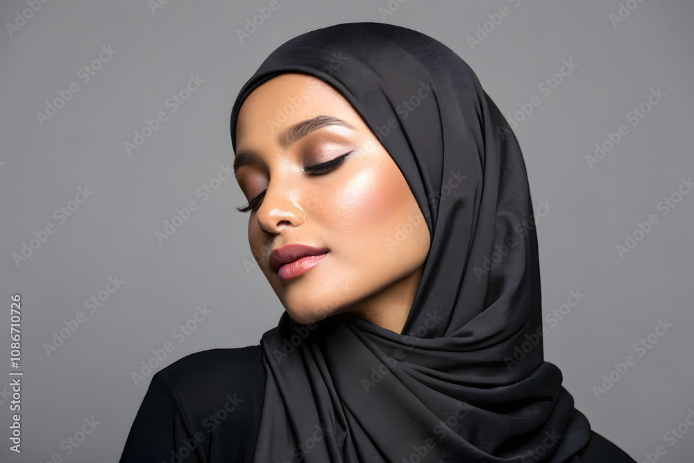gorgeous hijabed model. isolated on grey background. created by Generative AI gorgeous hijabed model. isolated on grey background. created by Generative AI