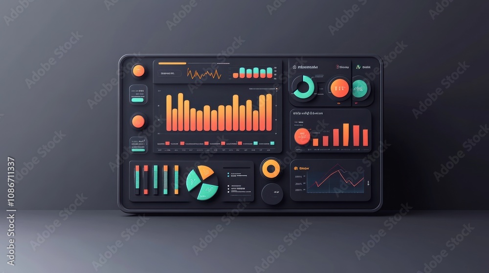 A sleek digital dashboard displaying various data visualizations and metrics. A sleek digital dashboard displaying various data visualizations and metrics.