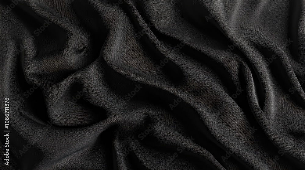 Elegant black satin fabric showcasing smooth waves and rich texture. Elegant black satin fabric showcasing smooth waves and rich texture.
